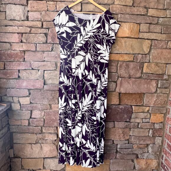 Lands End L Women’s Purple White Floral Cap Sleeve Stretch Maxi resort Dress - Picture 1 of 13